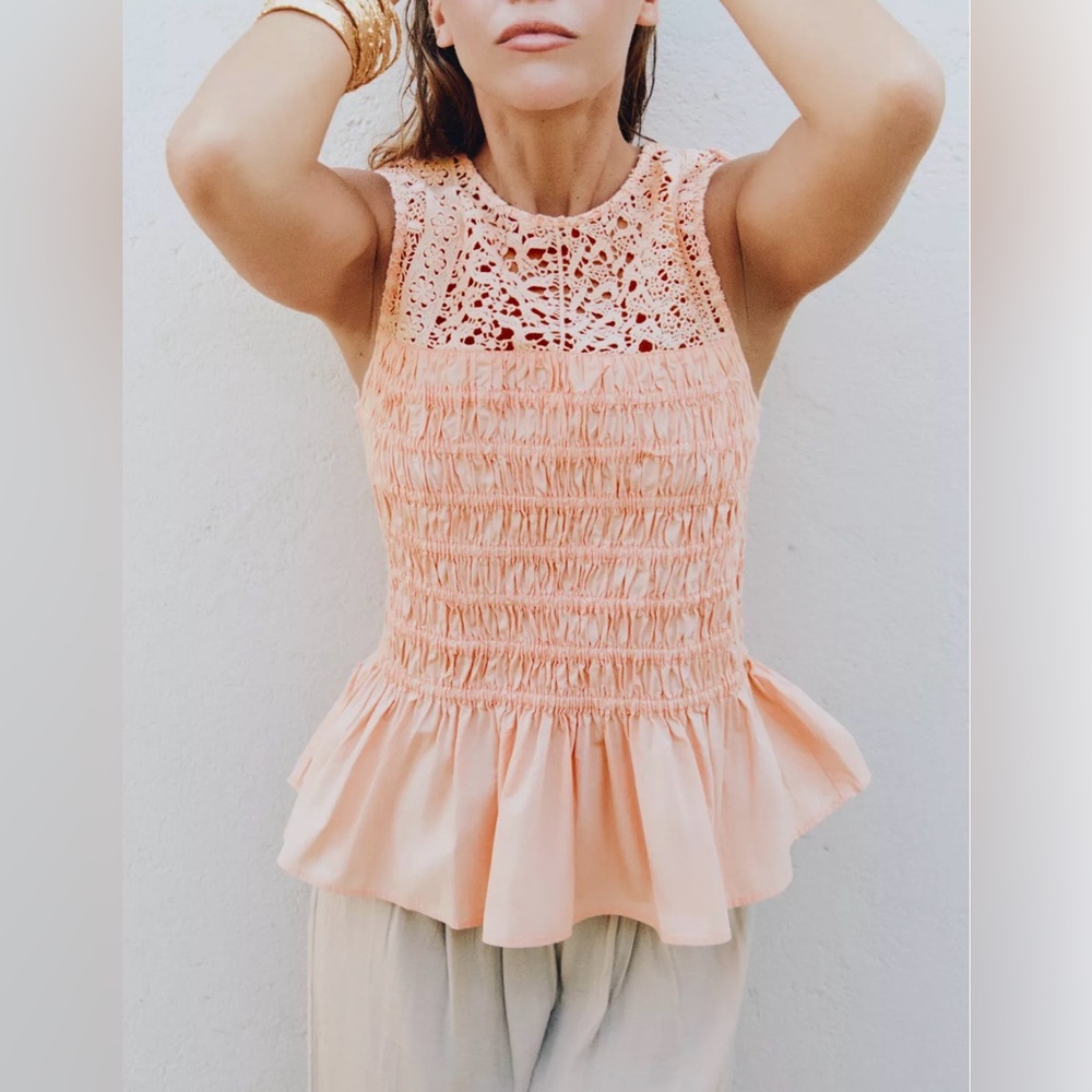 ZARA TANGERINE RUFFLED ELASTIC TOP